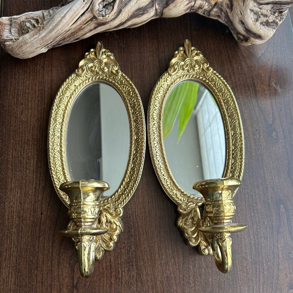 Home Interiors Gold Candle Holders with Mirrors